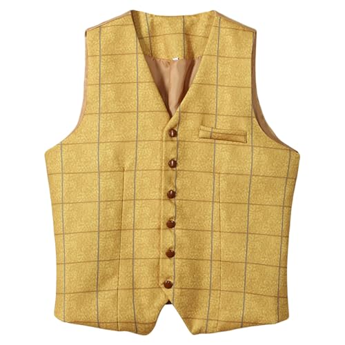 Maiyifu-GJ Men's Tweed Plaid Business Suit Vest Casual Tailored Collar Wool Waistcoat Twill Formal Dress Wedding Tuxedo Vest2