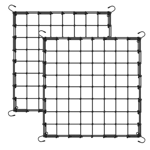 4 x 4 Ft Elastic Plant Trellis Net - 2-Pack Heavy Duty Garden Support Net with 4 Hooks for Grow Tents Climbing Vegetables Fruits & Flowers (Black)