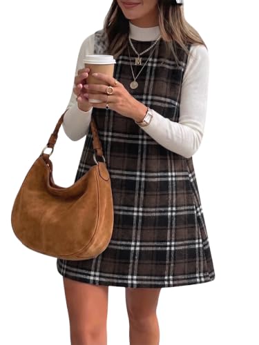 Plaid Dresses for Women 2026 Fall Winter Wool Tartan Cute Mini Dress CFXL
