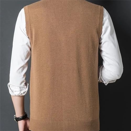 Men's Winter Sweater Vest V-Neck Solid Color Single Breasted Casual Loose Thicken Sleeveless3