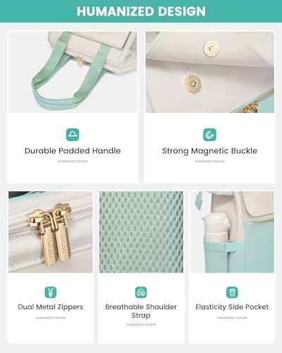 Image of LOVEVOOK Laptop Backpack for Women, 15.6 Inch Work Laptop Bag with USB Port, Fashion Teacher Nurse Backpack Purse, Waterproof Travel Computer Backpack with Organizer Bag, 2PCS, Beige-Mint Green