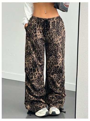 Milumia Women's Leopard Print Low Waist Drawstring Loose Cargo Pants with Pockets4