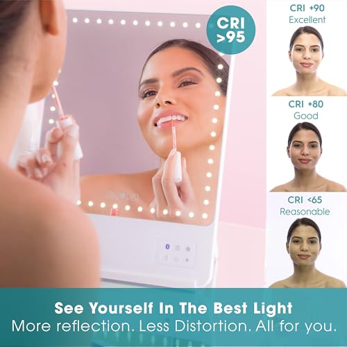 Espejo de maquillaje LED portátil con luces y Bluetooth miniatura 4