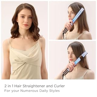 Infrared Ion Hair Straightener & Styler, 2 in 1 Ceramic Straightener Curls and Straightens, Anti-frizz and Shine Effect, Dual Voltage, 14 Adjust Temp 100-230℃ Purple