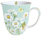 tasse blumenmotiv Fine Bone China Ambiente Becher - Mug - Tasse - Tee/Kaffee Becher ca. 400ml Floral Daisy Green