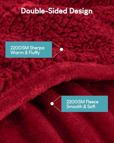 Image of Cottonblue Sherpa Weighted Blanket for Adults 20 lbs Queen Twin Size 60x80 inches, Fuzzy Fleece Weighted Throw Blankets Cozy for Sleeping, Calming and Relax, Soft Heavy Blankets for Bed Sofa, Burgundy