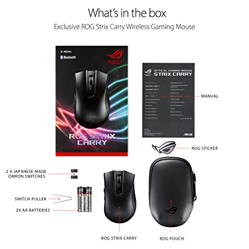 Asus Portable Wireless Optical Gaming Mouse - Rog Strix Carry | Bluetooth & Rf Usb - Seamless Connection, No Interference | 7200 Dpi | High Level Accuracy | Armoury Ii | Carry Pouch Included #TOP6