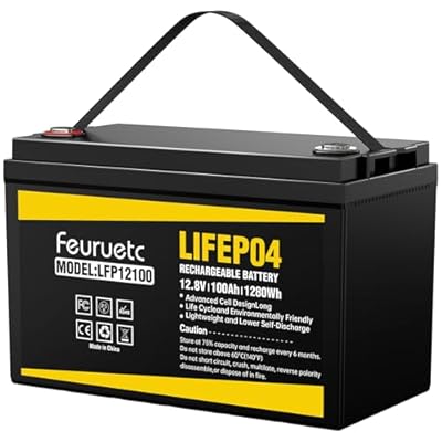 12V 100Ah LiFePO4 Solar Battery – Deep Cycle Lithium Battery for Solar Systems, Off-Grid, RV, Marine, and Backup Power with 15000+ Cycles, Lightweight, Maintenance-Free
