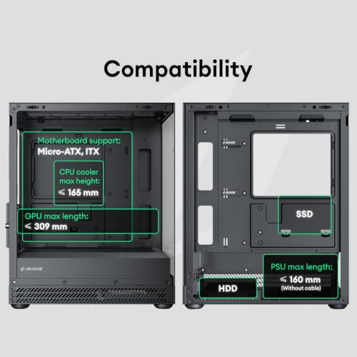 Okinos Aqua UNO Micro ATX Case, solo custodia, ventole non incluse, nessun supporto per radiatore, lunghezza massima GPU 309 mm, vetro temperato panoramico a sgancio rapido, frontale e laterale, tipo - 19