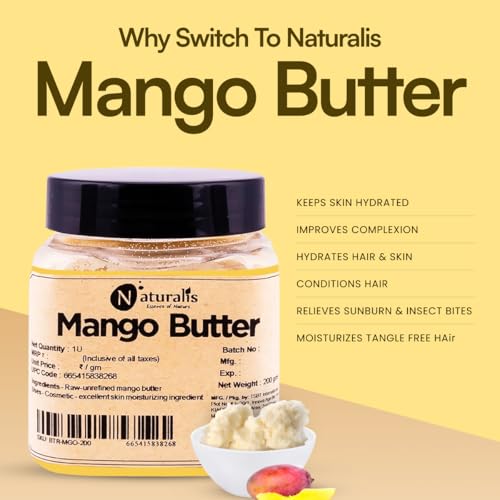 Image of Naturalis Mango Butter | 200gm | Raw, Unprocessed & Unrefined Body Butter | Ingredient for Lip Balm & Lip Cream | Moisturization of Body | Smooth Texture in Skincare Blends