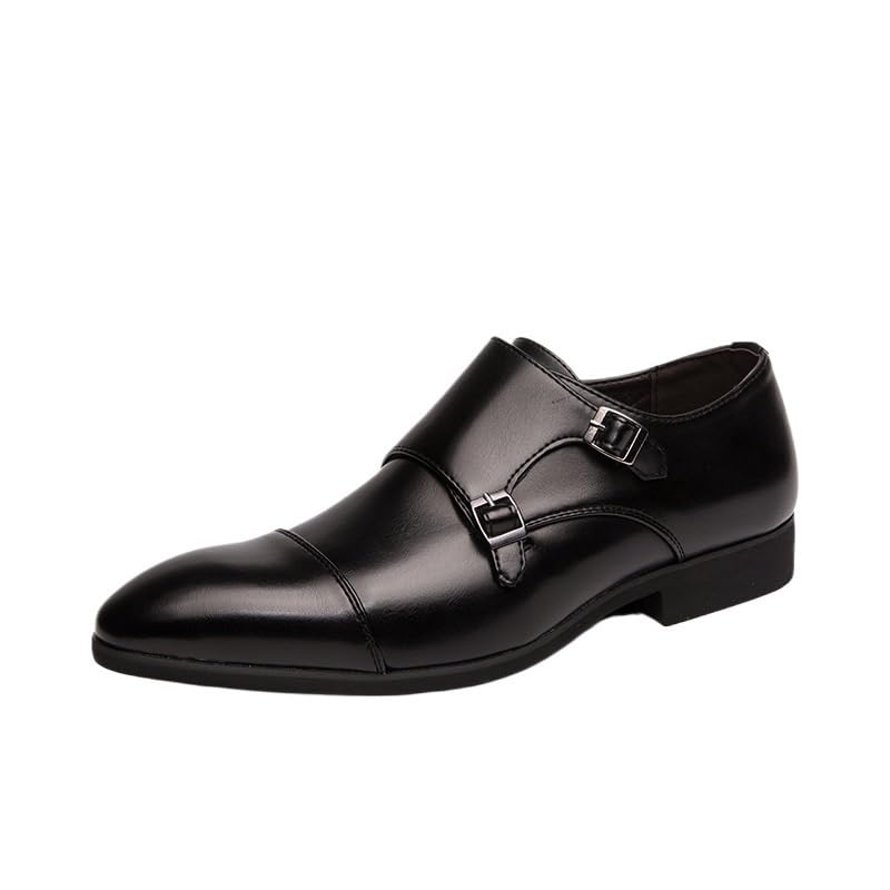 UOPYNE Chaussures habillées for Hommes, Double Boucle Bicolore, Classiques en Cuir, Bout uni, antidérapantes, Style Smoking(Black,42 EU)