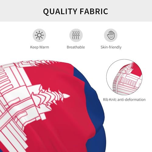 Cambodian-Flag Children Hip Hop Knitted Hat Kids Elastic Leisure Knit Cap Warm Sleep Beanies Black3