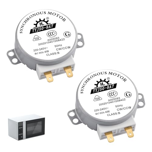 2 Pièces Moteurs Synchrones TYJ50-8A7, Moteurs Micro-Ondes 220V-240V AC 4W, Rotation CW/CCW 4/5 tr/min, Moteur Électrique Compact pour Micro-Ondes Chauffages...