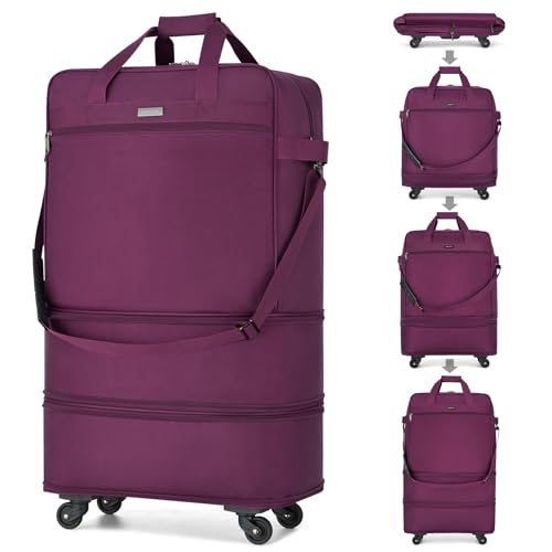 Hanke Suitcases with Wheels Expandable Foldable Luggage Bag Suitcase Collapsible Rolling Travel Bag Duffel Bag for Men Women Lightweight Suitcases without Telescoping Handle, Purple