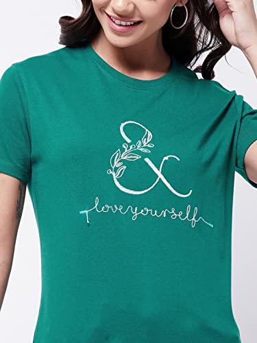 Image of Modeve Women Printed Cotton Blend Half Sleeve Round Neck T-Shirt for Summer