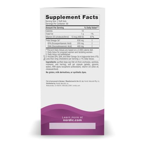 Image of Nordic Naturals Prenatal DHA, Unflavored - 180 Soft Gels - 830 mg Omega-3 + 400 IU Vitamin D3 - Supports Brain Development in Babies During Pregnancy & Lactation - Non-GMO - 90 Servings | 830 mg omega-3 plus 400 IU vitamin D3 per serving supports brain development during pregnancy and lactation. Non-GMO formula