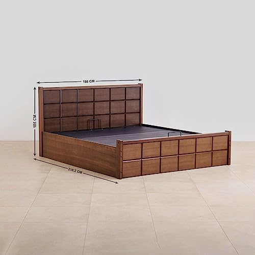 Image of Home Centre Denis Mahogany Wood Queen Bed with Hydraulic Storage - Brown