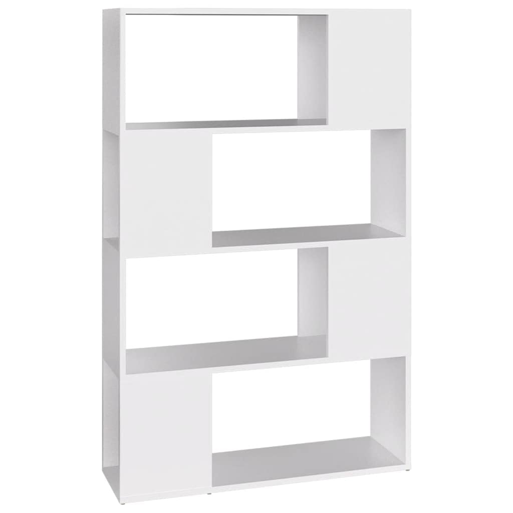 Bücherregal Raumteiler Weiß Holzwerkstoff 80x24x124,5 cm mit 4 Fächern, Stauraum für Bücher, Zeitschriften, Multimediageräte, Büroregal, Wandregal, Ordnung im Raum