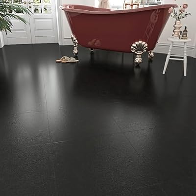 WESTICK Grey Black Marble Floor Tile Peel and Stick Flooring for Bathroom Kitchen Floor Tiles Peel and Stick Waterproof Dark Laminate Flooring for Bedroom Basement Laundry Room 5 PCS 12"x12"