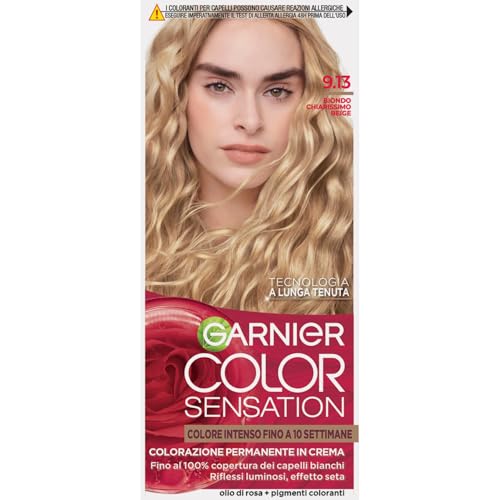 Garnier Color Sensation Colorazione Permanente in Crema Lunga Durata con Olio di Rosa Colore 9.13 Biondo Chiarissimo Beige