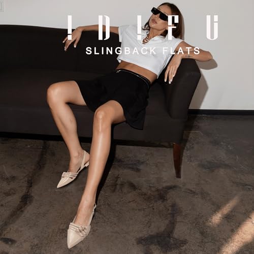 IDIFU Slingback Flats for Women Pointed Toe Ballet Flats Shoes Women Dressy Comfortable Casual Flat Dress Shoes for Women Office Work Wedding Bridal Cute Fashion Slip on Buckle Flats2