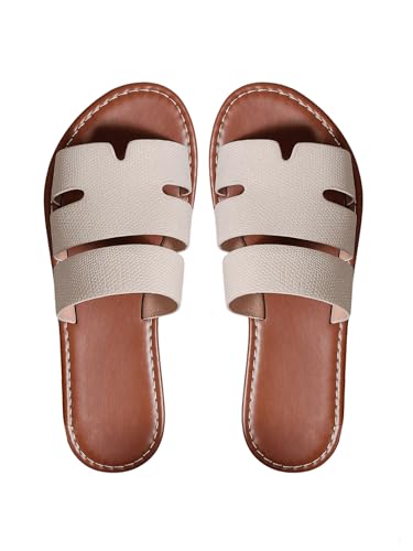 GORGLITTER Women's Wide Width Strappy Sandals Dressy Open Toe Summer Beach Comfortable Flat Sandals