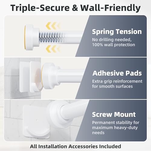Image of STARLATTA Long Tension Shower Curtain Rod 31-120 Inch (10ft): 1.1 inch Dia Rustproof Stainless Steel, No Drilling Heavy Duty, Adjustable Room Divider for Bathroom Window, Matte White
