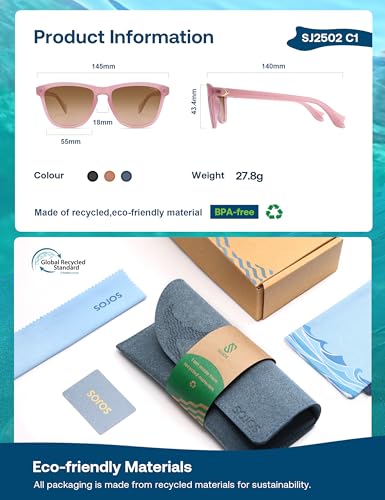 Image of SOJOS Polarized Retro Large Rectangular Sunglasses BALEEN | UV400 Polarized Lightweight Durable Unisex Whale Tail Design