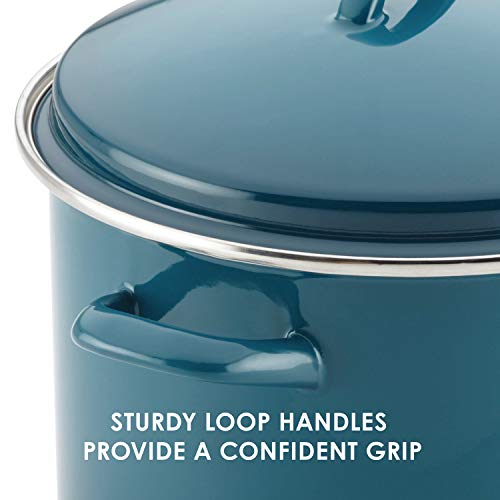 Rachael Ray Enamel on Steel Stock Pot/Stockpot with Lid, 12 Quart, Marine Blue - Image 5
