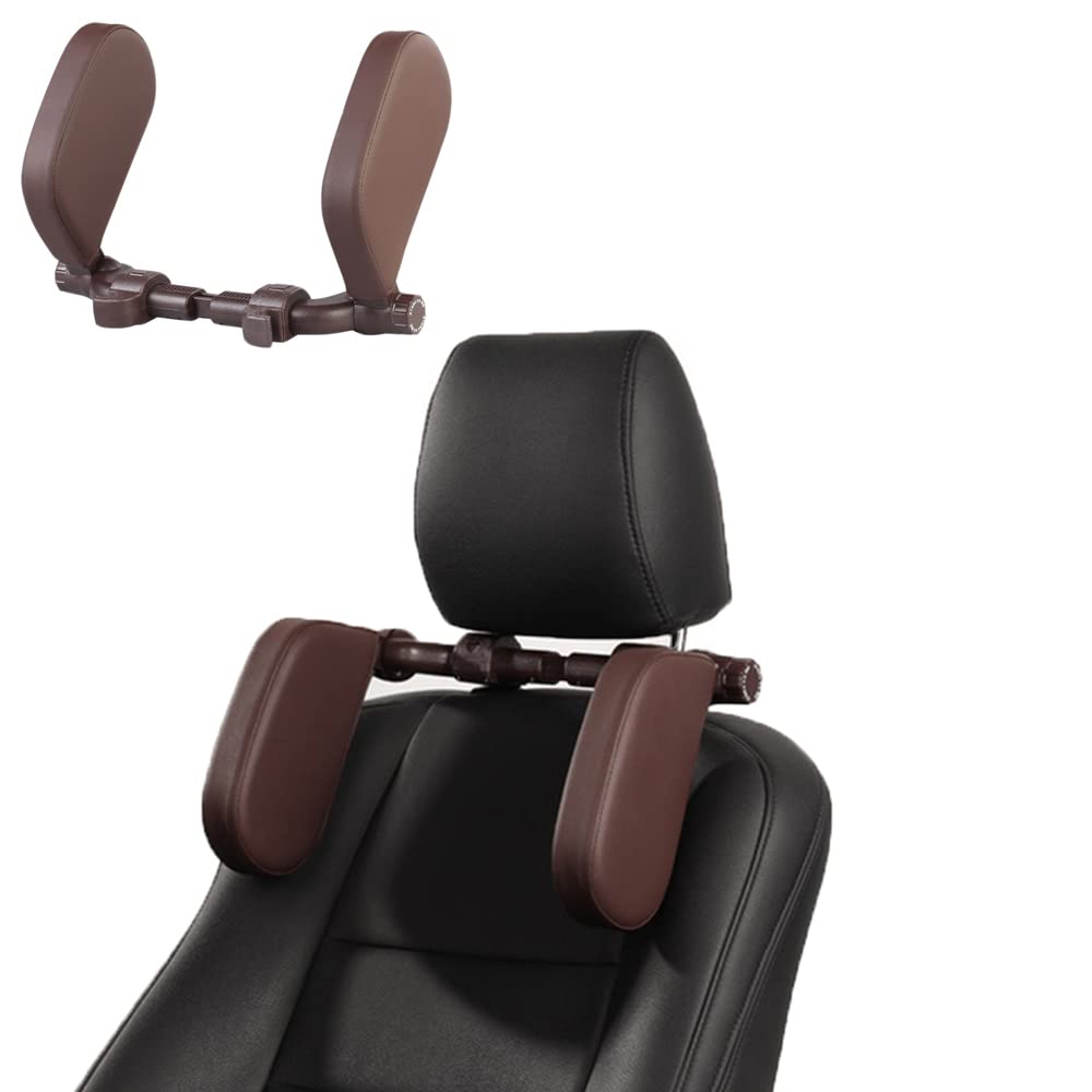 Rioler Car Side Headrest Pillow PU Leather Car Neck Seat Head Support Rest Cushion Universal Headrest Neck Pillow Rest Cushion 360°Adjustable (Brown)