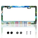 Sea Beach Slippers License Plate Frame Hawaiian Palm Tree License Plate Frames Personalise Stainless Steel Funny Design Compatible with Standard License Plate Holder for USA and Canada 6 X 12 Inch