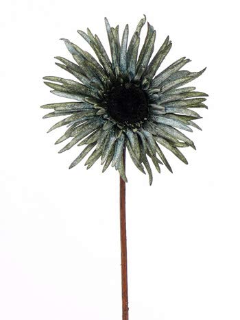 gerbera artificiale color tiffany con glitter argento