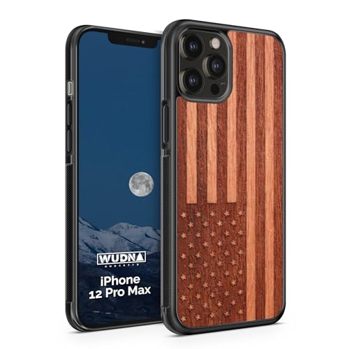 Coque bois véritable acajou drapeau américain rigide pour iPhone 12 Pro Max