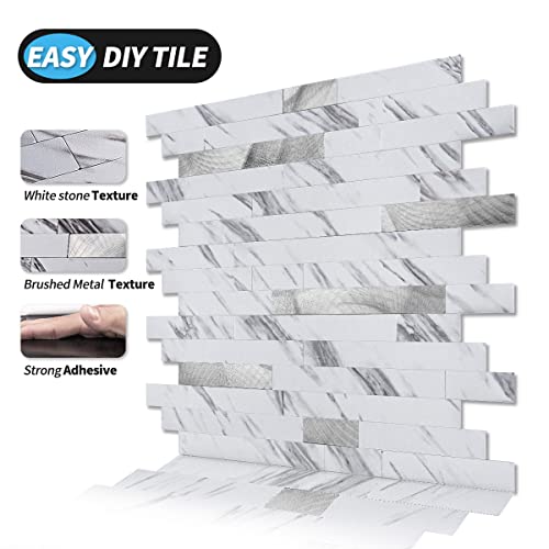 Art3D 10-Sheet Peel And Stick Backsplash Tile For Kitchen Bathroom Fireplace Laundry Room In White Marble Tone #TOP6