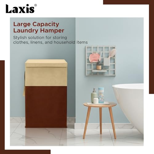 Image of LAXIS 75L Laundry Bag for Clothes with Lid, Large Dirty Clothes Laundry Basket & Cloth Storage Bin, Used Clothes Organizer, Multipurpose Laundry Basket for Bedroom & Bathroom - Brown