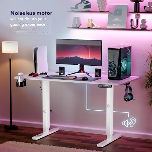 Image of ARTIKEL Artidesk Eco Electric Height Adjustable Table for Office Work & Home-Sit Stand Gaming Desk 80kg Load, Cup Holder, 2 Hooks,Cable Organizer 2Split Tabletop (White, 100x60 CM)