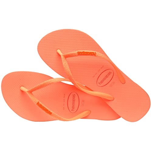 Havaianas Kids Slim Glitter Neon Flip Flops - Colorful Sandals with Glitter Strap - Coral Spark, 9C Little Kid4