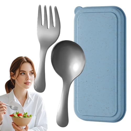 ETUCYNG - Juego de cucharas y tenedores, juego de cucharas y tenedores, utensilios de mesa, con caja de almacenamiento para viajes, pícnic, camping al aire libre