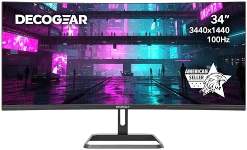 Deco Gear 34-Inch Business Curved Super UltraWide WQHD Monitor 3440 × 1440 R1500 100Hz 1ms 100% sRGB HDR 2× DisplayPort 2× HDMI Tilt Adjustable PIP/PBP Low Blue Light, American Seller