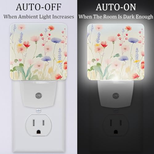 Image of NEWzone Watercolor Flower Night Light [2 Pack], Plug in Wall Led Night Lights Decor for Boys Girls Room, Dusk to Dawn Sensor Wall Lamp for Stairway /Bedroom /Kitchen /Nursery Room