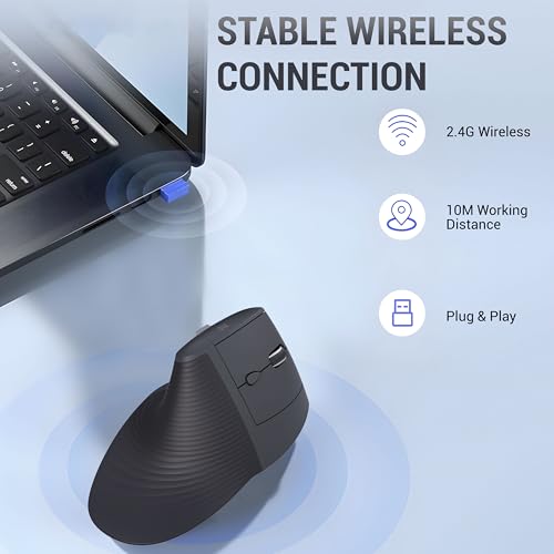 Image of Ant PC M200 Vertical Wireless Mice, Wireless Ergonomic Design, Rechargeable,5 Adjustable DPI, Silent 2.4GHz Optical Tunnel, USB Wireless Mouse for Laptop, PC Black