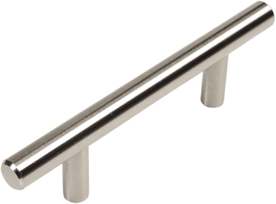 25 Pack 305-030SN Satin Nickel Cabinet Hardware Euro Style Bar Handle Pull - 3" Inch (76mm) Hole Centers, 5-3/8" Overall Length, 1/2" Inch Bar Diameter