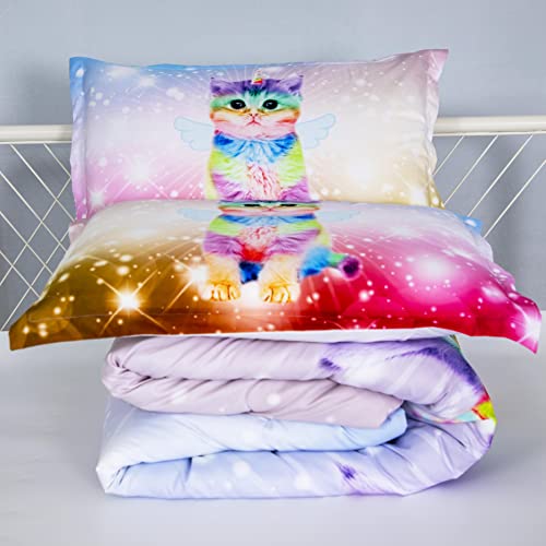 Galaxy Cats Comforter Set Twin 3D Kids Bedding Set For Boys Girls Children Cute Kitten Room Decor Luxury Soft Microfiber Animal Quilt Set - Includes 1 Comforter, 2 Pillowcase #TOP4