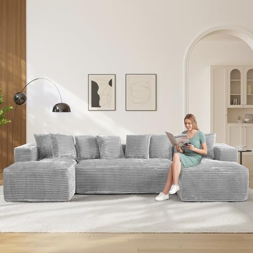 ONEMMLION Modular Sectional Sofa Cloud Couch, 131" Gery Boneless Sectional