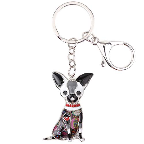WEVENI Enamel Alloy Chihuahua Dog Keychain Charms Keyring Fashion Jewelry For Women Girls Gift. (Dark)