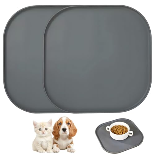 2er Set 26×26cm Silikon Futtermatten, rutschfeste Und Leicht Zu Reinigende Napfunterlage Katzen Und Napfunterlage Hund, Robuste Hundenapf Unterlage Und Sichere Unterlage Hundenapf