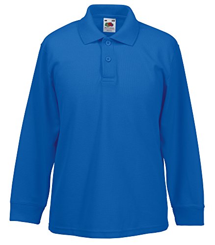 Fruit of the Loom Kids Long Sleeve Pique Polo Shirt Royal 12-13
