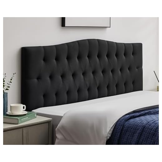 SUAWY Tufted Upholstered Linen Fabric Queen Headboard Only, Headboard Queen Size with Adjustable Height from 38"–50",Durable Modern Diamond Design Wood Headboads, Black
