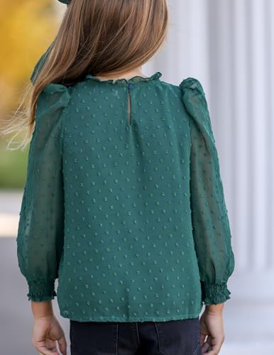 Image of Arshiner Girls Long Sleeve Shirts Chiffon Blouses Swiss Dot Frill Neck Top