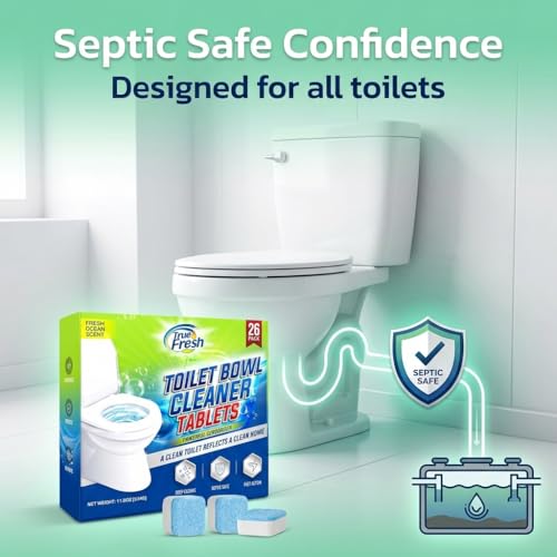 Image of True Fresh Toilet Bowl Cleaner Tablets, 26 Pack, Septic Safe, Ocean Scent | Bleach-Free Deodorizer & Stain Remover Toilet Cleaning Tablets - Drop-In Toilet Bowl Tabs for Fresh, Clean Results
